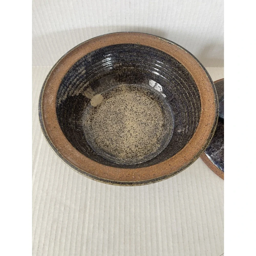 Vintage Signed Studio Pottery Covered Stoneware Serving Bowl with Lid 8